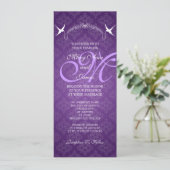Elegant Wedding Birds Monogram Paars Kaart (Staand voorkant)