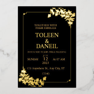 Elegant Wedding Black and Gold Foil Invitation Folie Uitnodiging