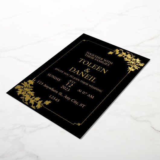 Elegant Wedding Black and Gold Foil Invitation Folie Uitnodiging (Gedraaid)