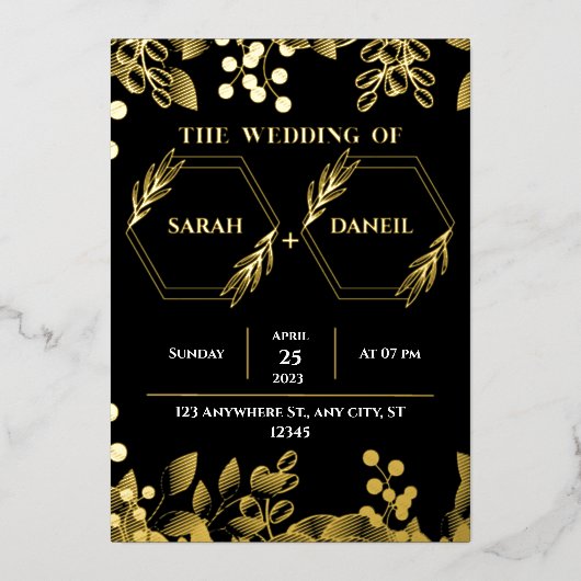Elegant Wedding Black and Gold Foil Invitation Folie Uitnodiging (Voorkant)
