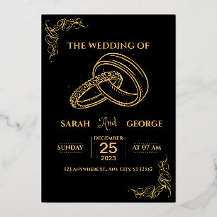Elegant Wedding Black and Gold Foil Invitation Folie Uitnodiging