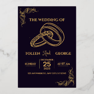 Elegant Wedding Black and Gold Foil Invitation Folie Uitnodiging