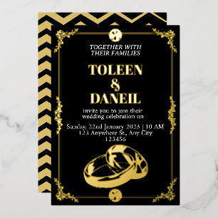 Elegant Wedding Black and Gold Foil Invitation Folie Uitnodiging