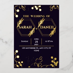 Elegant Wedding Black and Gold Foil Invitation Folie Uitnodiging
