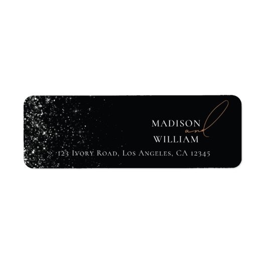 Elegant Wedding Black design met Glitter Etiket (Voorkant)