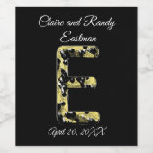 Elegant Wedding Black en Gold Letter E Monogram Wijn Etiket (Enkel label)