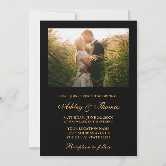 Elegant Wedding Black en Gold Photo Kaart (Voorkant)