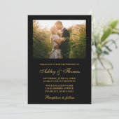 Elegant Wedding Black en Gold Photo Kaart (Staand voorkant)