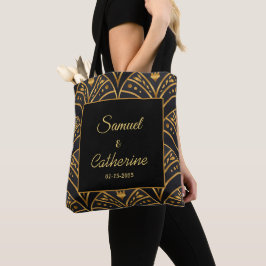 Elegant Wedding Black Gold Stylish Personaliseren Tote Bag