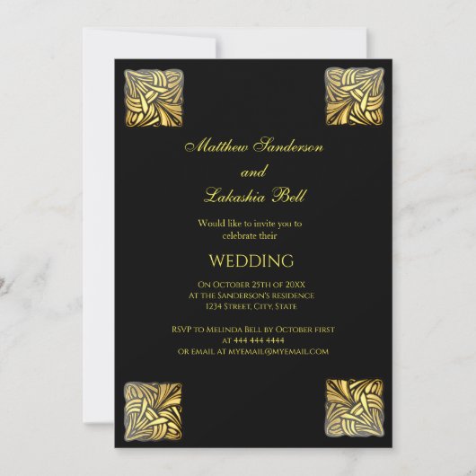 Elegant Wedding Black gold Uitnodiging (Voorkant)