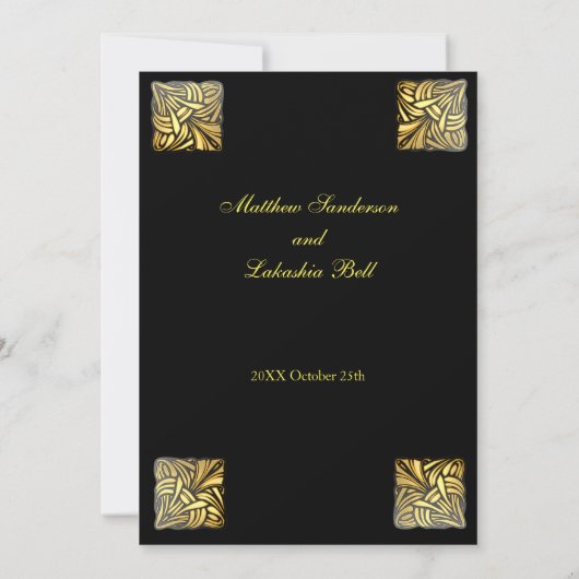 Elegant Wedding Black gold Uitnodiging (Achterkant)