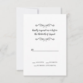 Elegant Wedding Black White Classic minimalist RSVP Kaartje