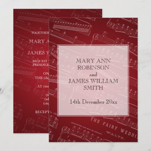 Elegant Wedding Bladmuziek Rood Kaart (Voorkant / Achterkant)