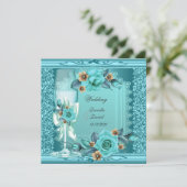 Elegant Wedding Blauwgroen Blue Beige Rozen Flower Kaart (Staand voorkant)