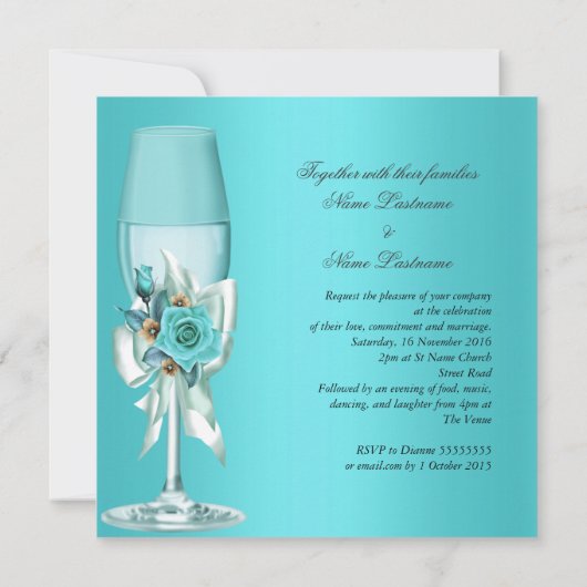 Elegant Wedding Blauwgroen Blue Beige Rozen Flower Kaart (Achterkant)