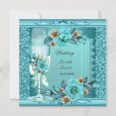 Elegant Wedding Blauwgroen Blue Beige Rozen Flower Kaart (Voorkant)