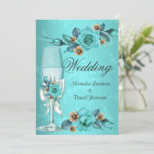 Elegant Wedding Blauwgroen Blue Champagne Rozen Fl Kaart (Staand voorkant)