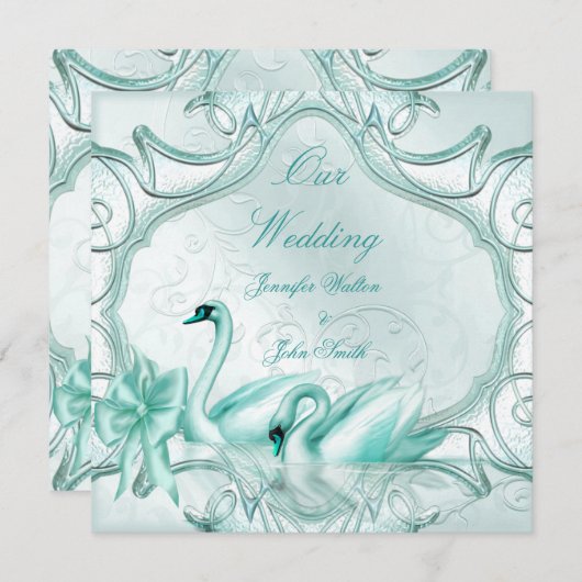 Elegant Wedding Blauwgroen Blue Swans Bow Kaart (Voorkant / Achterkant)