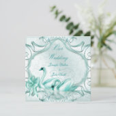 Elegant Wedding Blauwgroen Blue Swans Bow Kaart (Staand voorkant)
