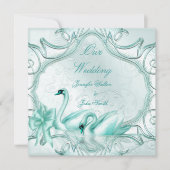 Elegant Wedding Blauwgroen Blue Swans Bow Kaart (Voorkant)