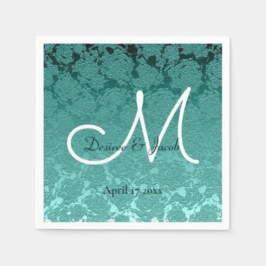 Elegant Wedding Blauwgroen Groen Monogram Servet (Voorkant)