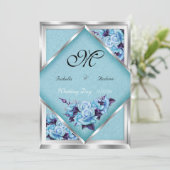 Elegant Wedding Blauwgroen Paarse Rozen Silver Bou Kaart (Staand voorkant)