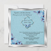 Elegant Wedding Blauwgroen Paarse Rozen Silver Bou Kaart (Achterkant)
