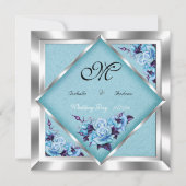 Elegant Wedding Blauwgroen Paarse Rozen Silver Bou Kaart (Voorkant)