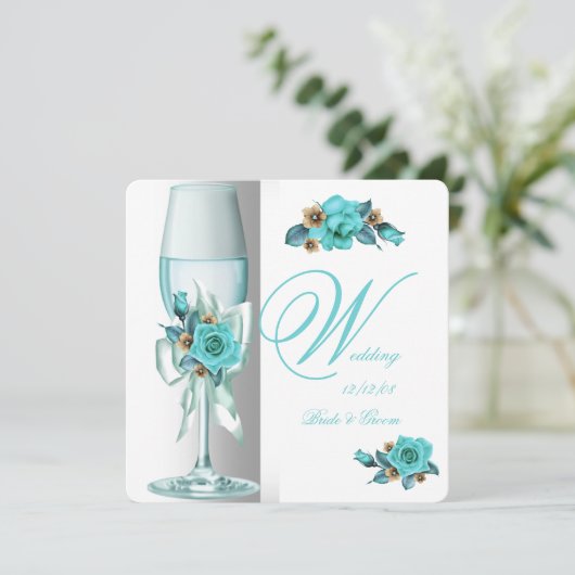 Elegant Wedding Blauwgroen White Beige Roos Champa Kaart (Staand voorkant)