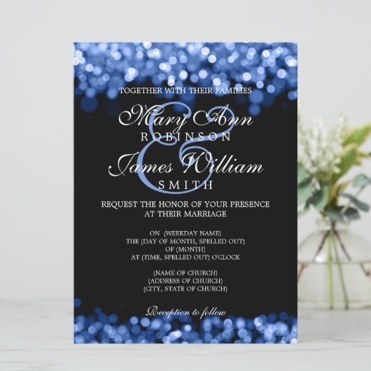 Elegant Wedding Blue Lights Kaart (Staand voorkant)