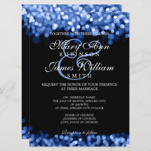 Elegant Wedding Blue Lights Kaart (Voorkant / Achterkant)