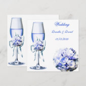 Elegant Wedding Blue Navy Floral Rozen Kaart (Voorkant / Achterkant)