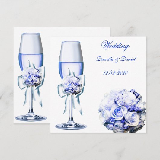 Elegant Wedding Blue Navy Floral Rozen Kaart (Voorkant / Achterkant)