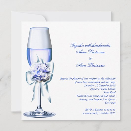 Elegant Wedding Blue Navy Floral Rozen Kaart (Achterkant)