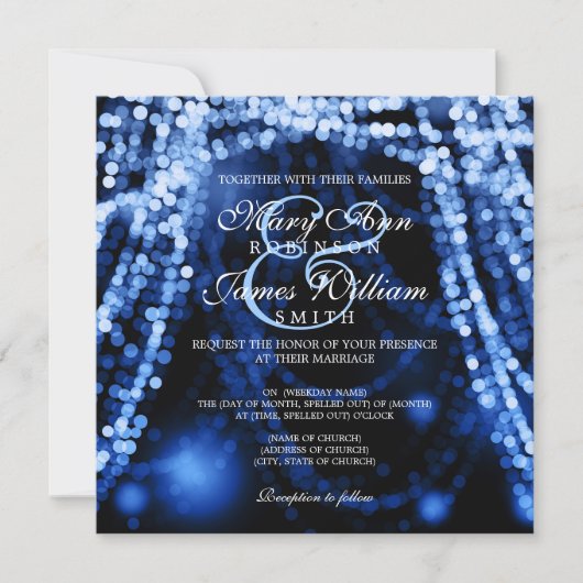 Elegant Wedding Blue String Lights Kaart (Voorkant)