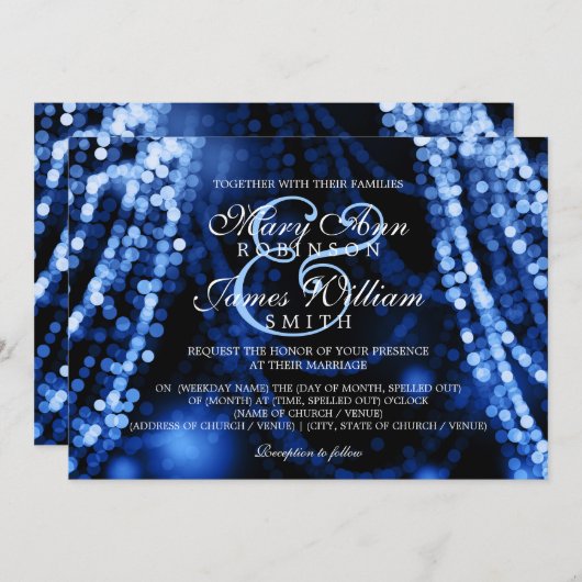 Elegant Wedding Blue String Lights Kaart (Voorkant / Achterkant)