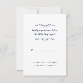 Elegant Wedding Blue White Classic minimalist RSVP Kaartje