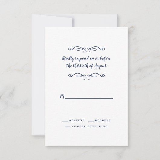 Elegant Wedding Blue White Classic minimalist RSVP Kaartje (Voorkant)