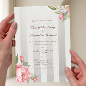 Elegant Wedding – Blush Peony & Soft Grey Striped  Acryl Uitnodigingen