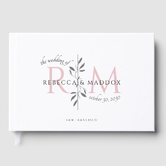 Elegant Wedding Blush Pink Botanical Monogram Gastenboek (Voorkant)