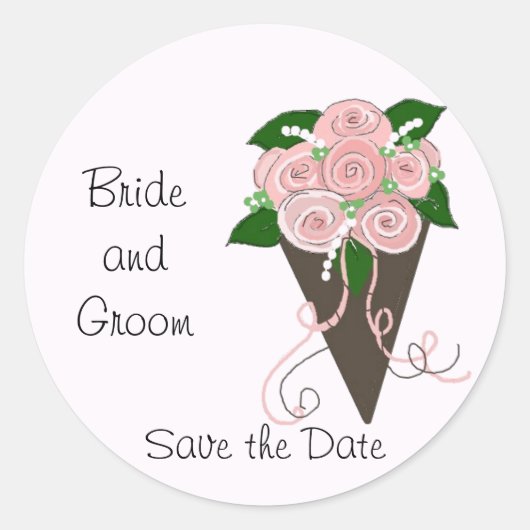 Elegant Wedding Bouquet Save the Date Ronde Sticker (Voorkant)