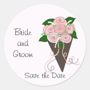 Elegant Wedding Bouquet Save the Date Ronde Sticker