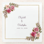 Elegant Wedding Bride en Groom Chic Floral Cassis Glazen Onderzetter (Voorkant)