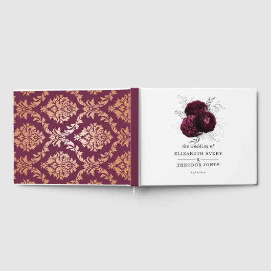 Elegant Wedding Burgundy Floral Guest Book Gastenboek (Volledig)