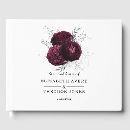 Elegant Wedding Burgundy Floral Guest Book Gastenboek
