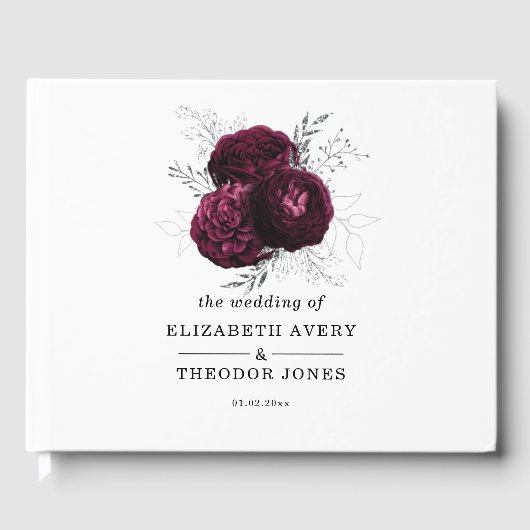 Elegant Wedding Burgundy Floral Guest Book Gastenboek (Voorkant)
