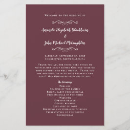 Elegant Wedding Burgundy Modern Ceremony Programme