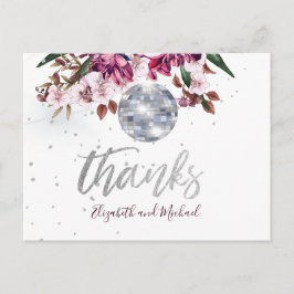 Elegant Wedding Burgundy Silver Disco bedankt Briefkaart