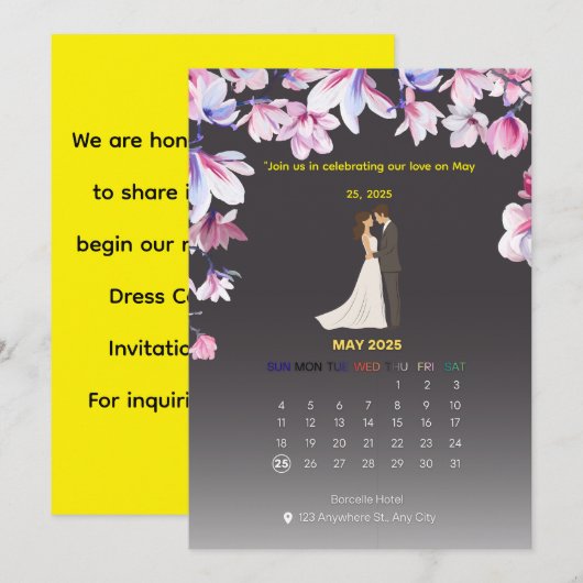 Elegant Wedding Calendar Invitation Kaart (Voorkant / Achterkant)