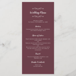 Elegant Wedding Calligraphy Burgundy White Dinner Menu